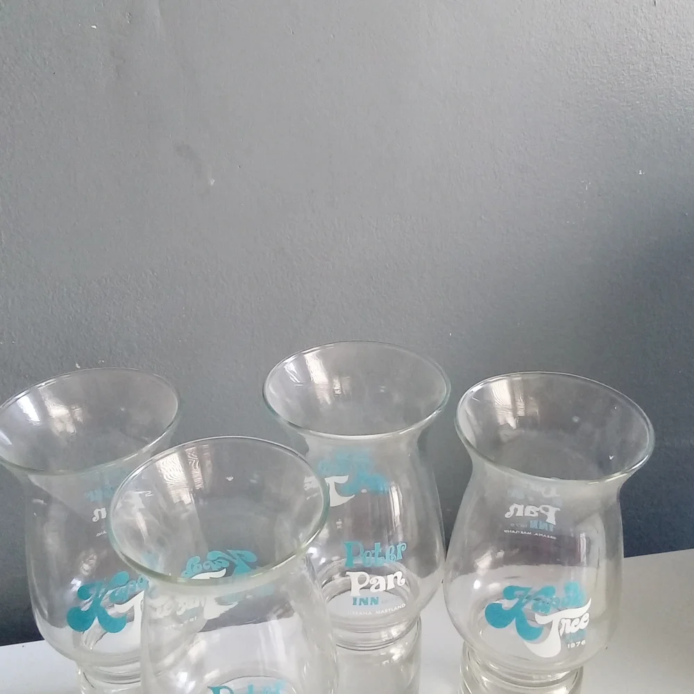 Vintage 1976 Peter Pan Inn Kapok Tree Inn‎ Hurricane Cocktail Glasses Set of 4